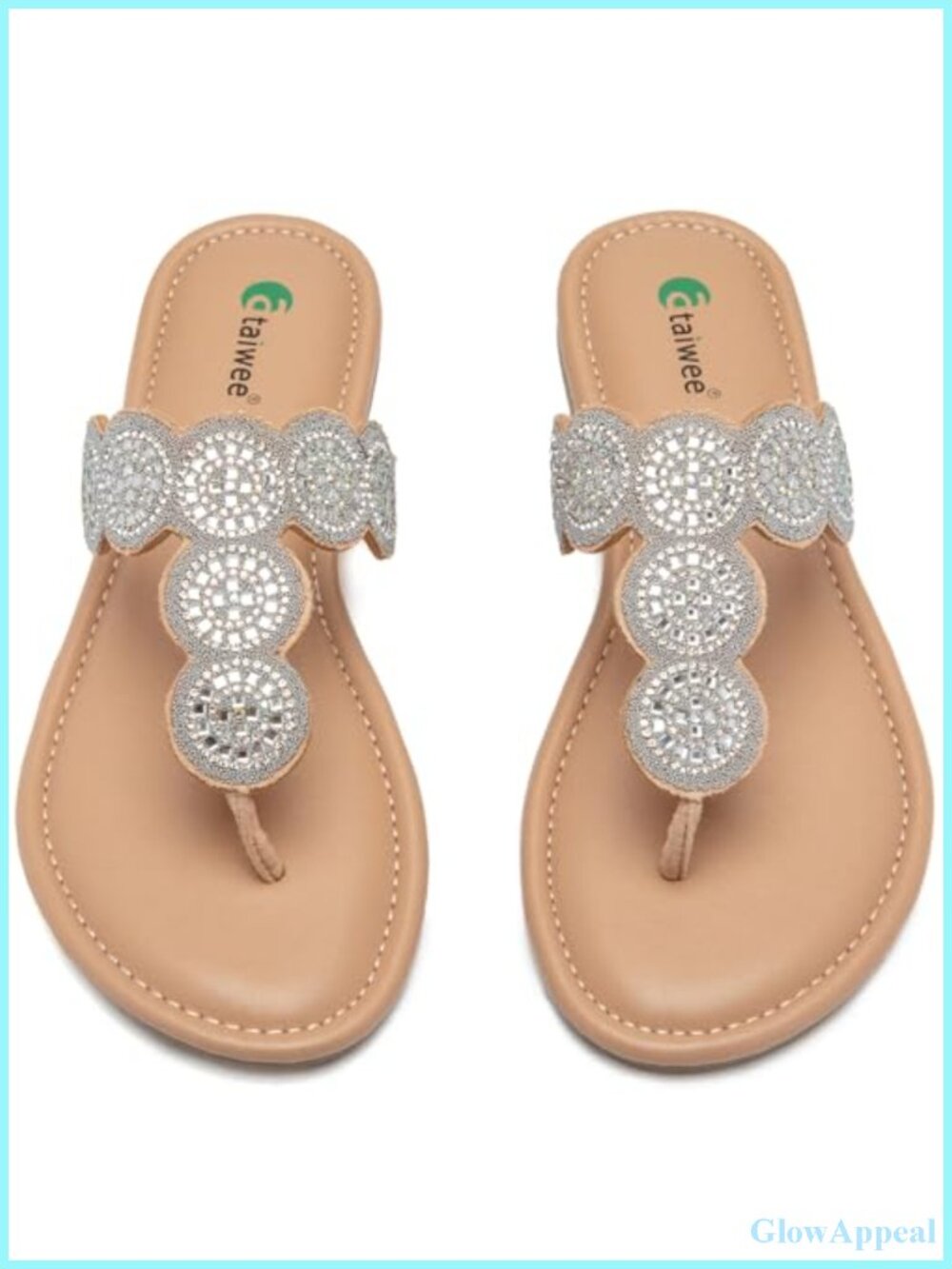 Women's Bohemian Bling Thong Flat Slide Sandals Slip On Faux Leather Comfort